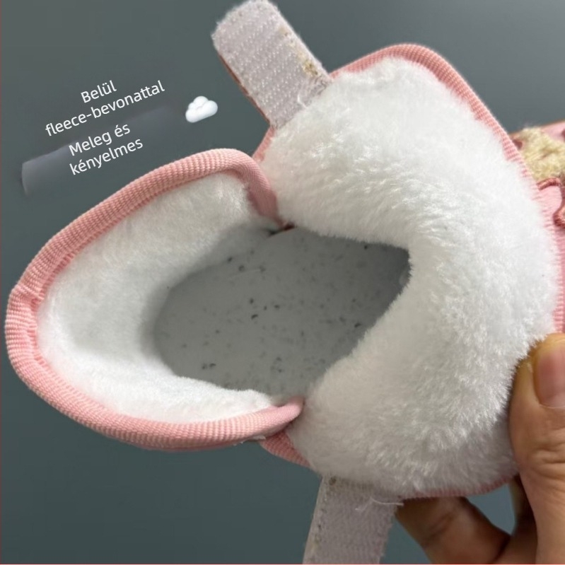 Női bokacsizmák téli, fleece béléssel, felső része mű PU, gumírozott talp, koreai stílus