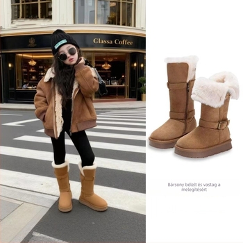 Lányoknak készült hócipő, bokát érő csizma, felső rész: szuédbőr, talp: TPR, 4–12 éveseknek, 2025-ös tél, retro stílus