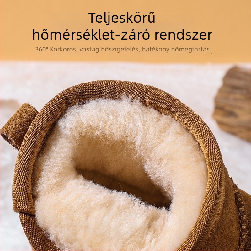 Valódi bőr gyerekeknek készült hócsizma, vízálló, fleece-béléssel