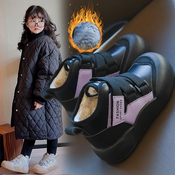 Gyerekeknek készült vastag, meleg fleece-béléses rövid csizma Velcro-zárással, őszi-téli 2024