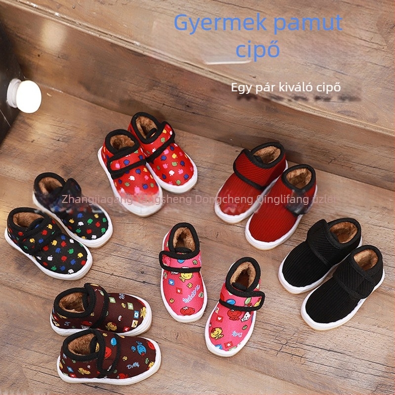 Gyerekeknek Velcro-záras cipő, rövid plüss felsőrész, karikatúra mintával, kompozit talppal, átlagos vastagságú