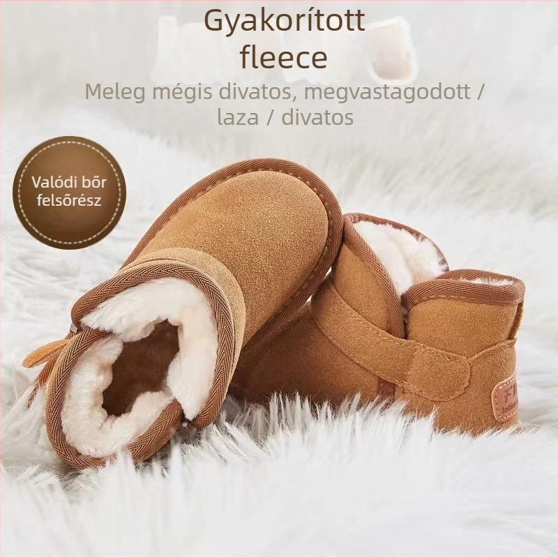 Gyerekeknek készült valódi bőr téli bakancsok, uniszex, 4–12 évesek, szabadidős stílus, felső rész: tehénbőr