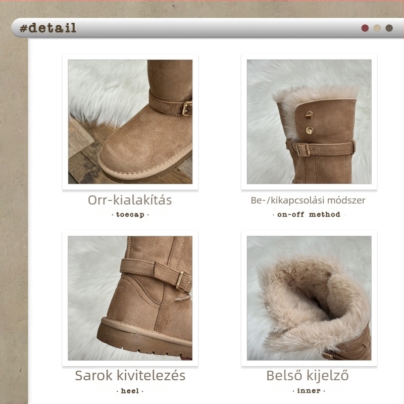 XSHX Magas csizmák lányoknak és felnőtteknek, vastag meleg bélés, csúszásmentes talp, slip-on kivitel lehajtható gallérral