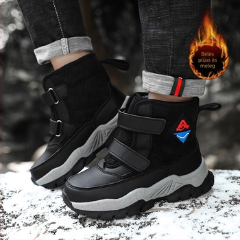 Fiúknak szánt boka csizma - fleece béléssel, magas szárú (Felső: szintetikus bőr; Talp: gumi; Tél; Kor: 4-16 év)