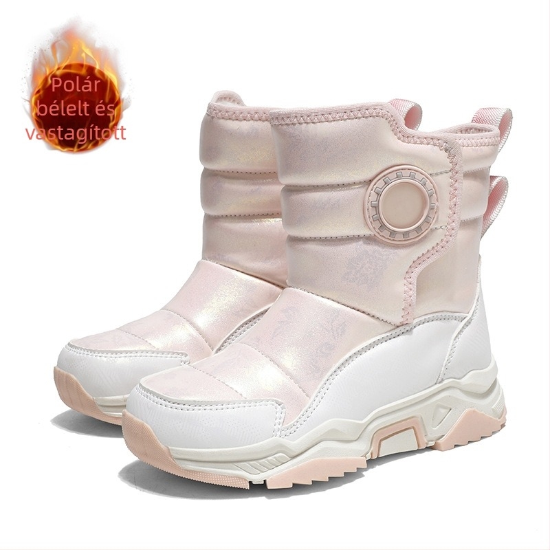 Uniszex bőr boka csizma TPR talppal, fleece bélés, téli 2025, 4–16 éves gyerekeknek, Jinlichong