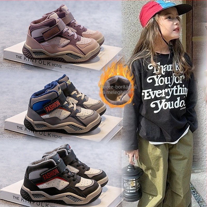 Téli sportcipő gyerekeknek 2025, Velcro zárás, mikroszálas bőr felsőrész, TPR talp, betűs minta, 7–16 éveseknek