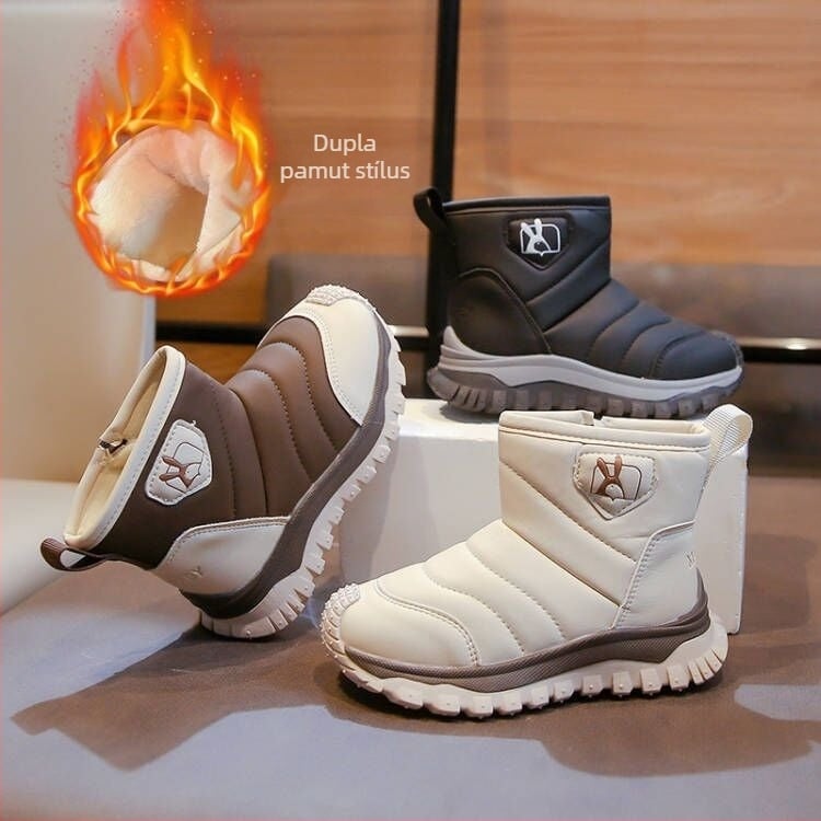 Uniszex gyerek boka csizma PU felsőrésszel, mindennapi téli bakancs 4–12 éveseknek