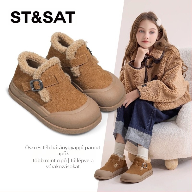 Uniszex gyerek téli cipő – felsőrész split bőr, bélés fleece, Velcro zárás, gumi talp, tél 2024