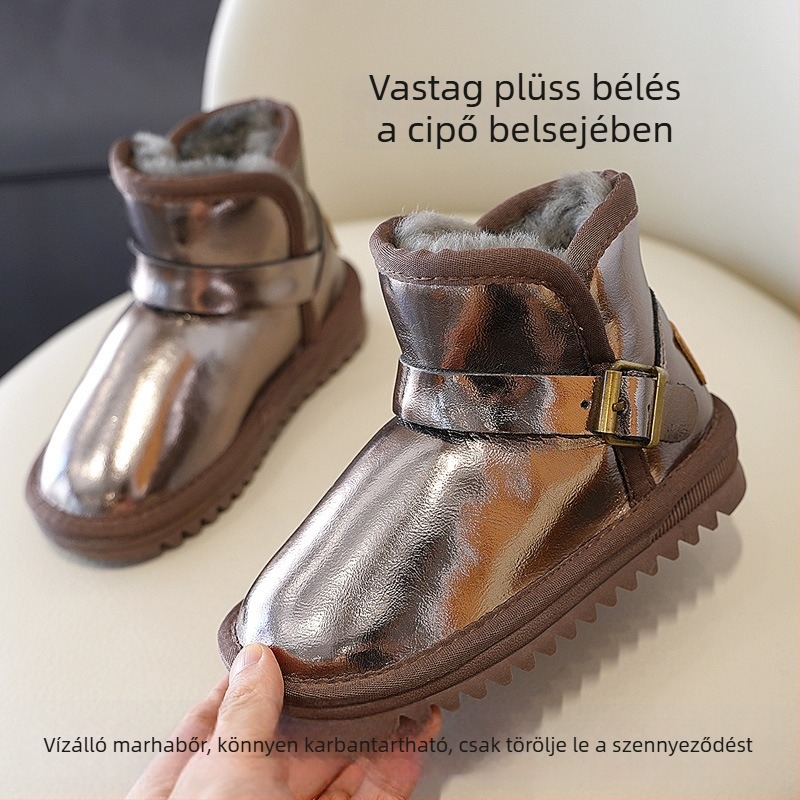 Téli uniszex gyerekeknek való hócsizmák – valódi szarvasmarhabőrből, csúszásmentes, bokacsizmák