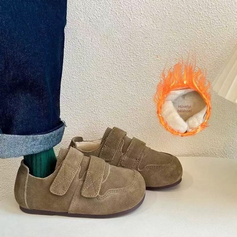 Lányoknak készült pamut cipő meleg fleece-béléssel, vastag gumírozott talp, Velcro-zárás, koreai stílus