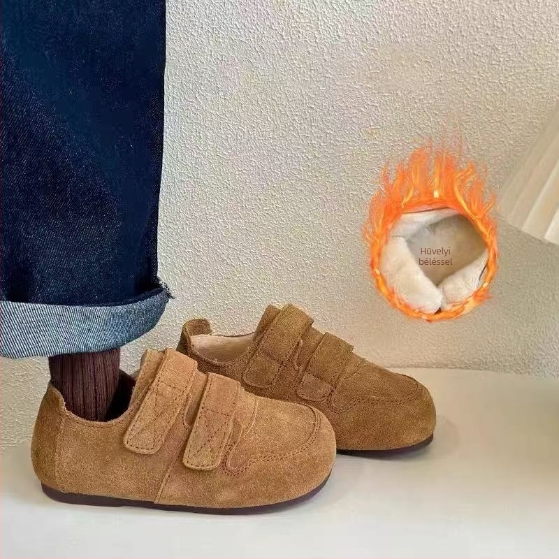 Lányoknak készült pamut cipő meleg fleece-béléssel, vastag gumírozott talp, Velcro-zárás, koreai stílus