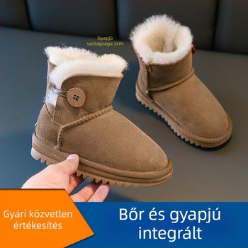 Gyerekek téli hócsizmája báránybőr belsővel, slip-on, bokáig érő