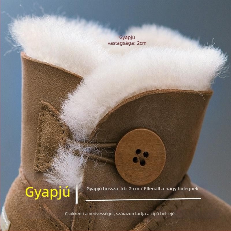 Gyerekek téli hócsizmája báránybőr belsővel, slip-on, bokáig érő