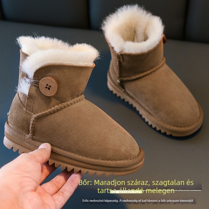 Gyerekek téli hócsizmája báránybőr belsővel, slip-on, bokáig érő