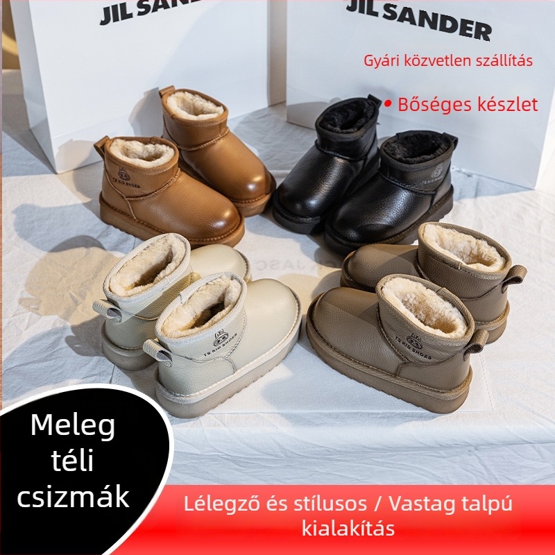 Gyerekeknek tervezett bokacipő, vízálló bőrfelső, uniszex, meleg bélés, 4–16 éveseknek, téli–ősz