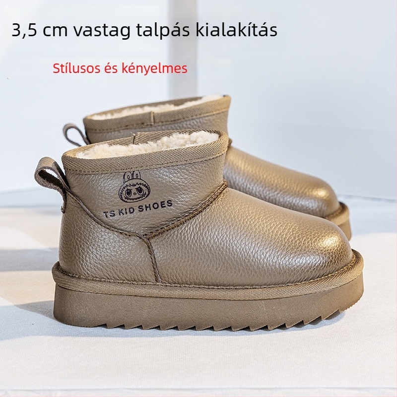 Gyerekeknek tervezett bokacipő, vízálló bőrfelső, uniszex, meleg bélés, 4–16 éveseknek, téli–ősz