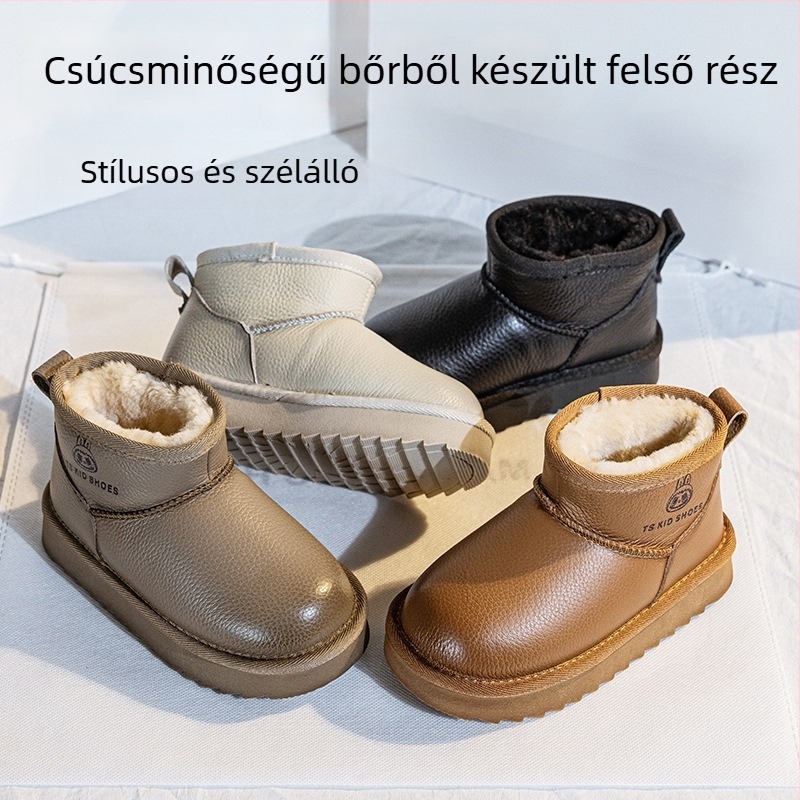 Gyerekeknek tervezett bokacipő, vízálló bőrfelső, uniszex, meleg bélés, 4–16 éveseknek, téli–ősz