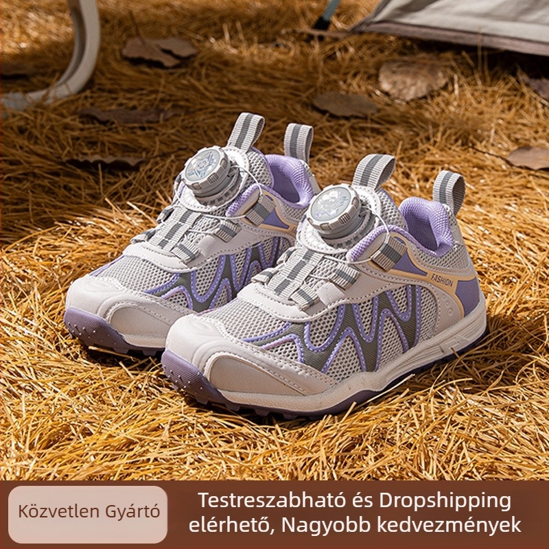 Gyerekeknek szánt sportcipő, 2025 őszi új modell, alacsony profilú, forgatható gombos zárás, fiúknak és lányoknak, divatos és sokoldalú, csúszásmentes.