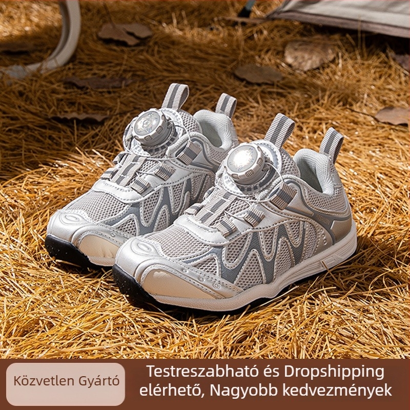 Gyerekeknek szánt sportcipő, 2025 őszi új modell, alacsony profilú, forgatható gombos zárás, fiúknak és lányoknak, divatos és sokoldalú, csúszásmentes.