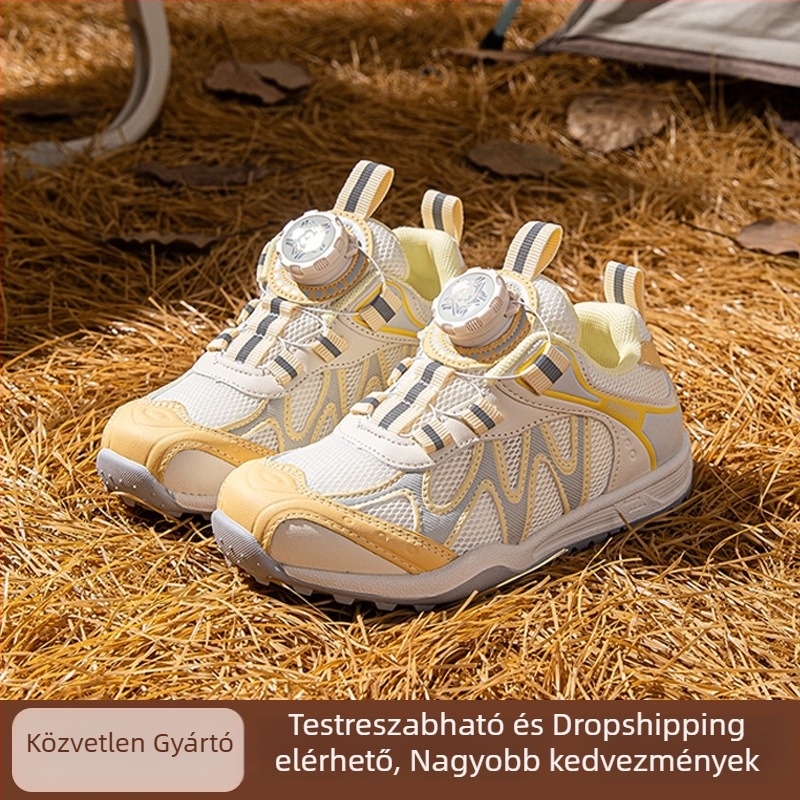 Gyerekeknek szánt sportcipő, 2025 őszi új modell, alacsony profilú, forgatható gombos zárás, fiúknak és lányoknak, divatos és sokoldalú, csúszásmentes.