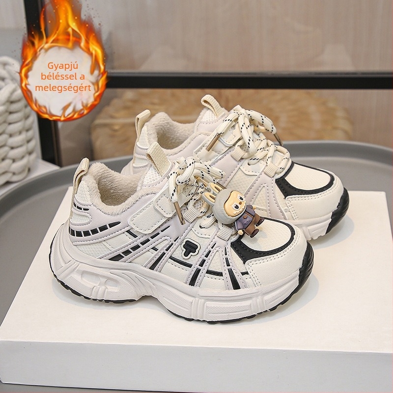 Gyerekeknek szóló dad shoes stílusú cipő, bőr felsőrész, könnyű, téli sportcipő, fiúknak és lányoknak