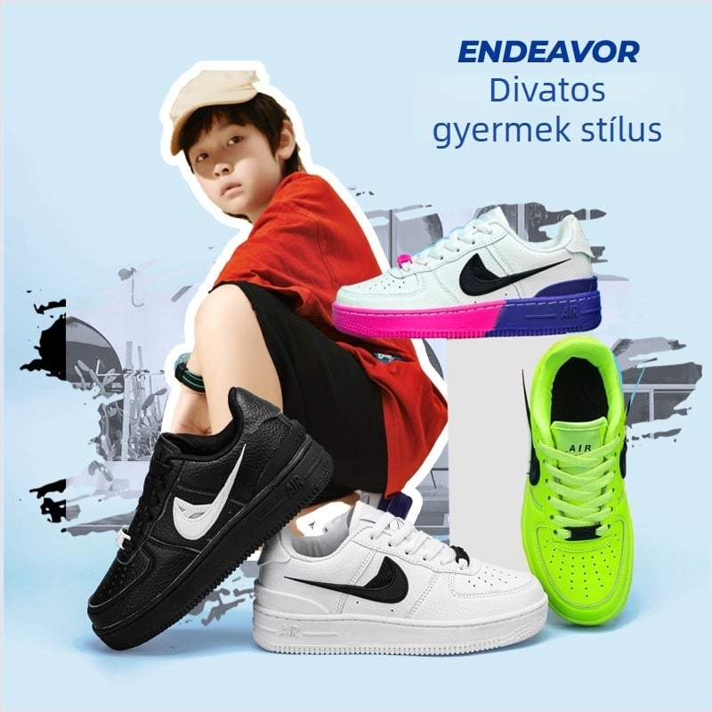 Gyerekeknek szánt vastag talpú edzőcipő, bőr felsőrésszel, könnyű, anti-slip, textile belsőtalp