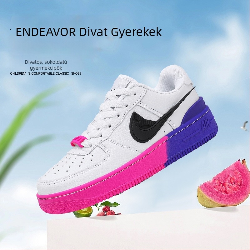 Gyerekeknek szánt vastag talpú edzőcipő, bőr felsőrésszel, könnyű, anti-slip, textile belsőtalp