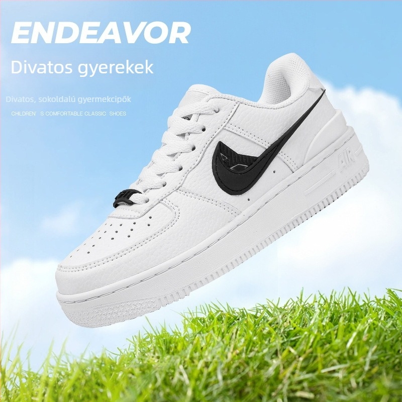 Gyerekeknek szánt vastag talpú edzőcipő, bőr felsőrésszel, könnyű, anti-slip, textile belsőtalp