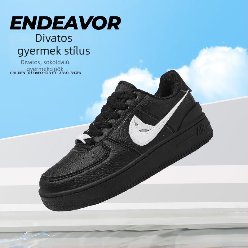 Gyerekeknek szánt vastag talpú edzőcipő, bőr felsőrésszel, könnyű, anti-slip, textile belsőtalp