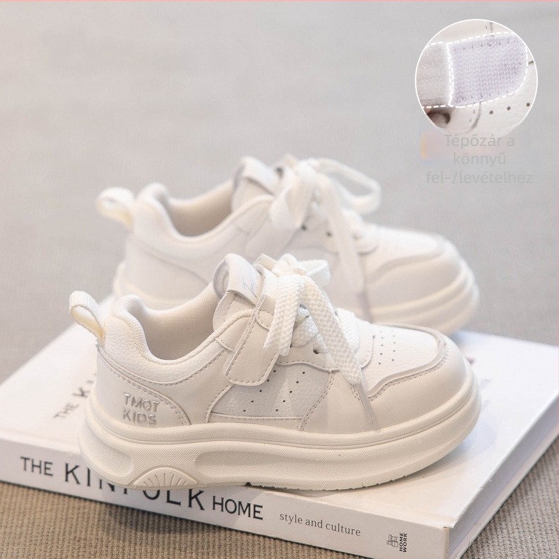 Lányoknak fehér sportcipő 2025 – alacsony szárú, bőr felsőrész, tépőzáras zárás
