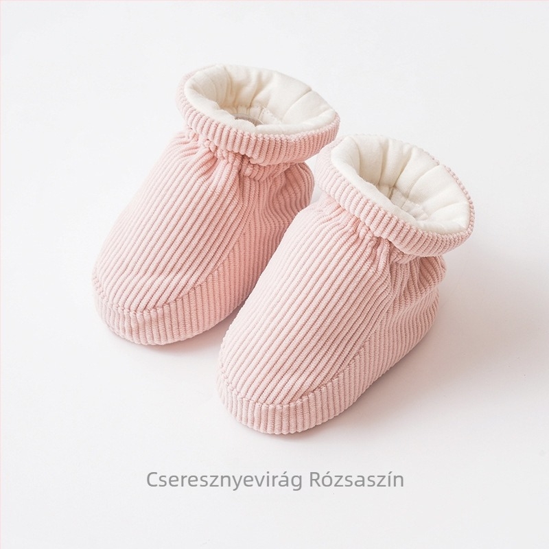 Baba beltéri cipő és zokni, téli vastag plüss béléses meleg pamut cipő húzózsinórral, egyszínű, puha talppal, járni tanuló csecsemőknek