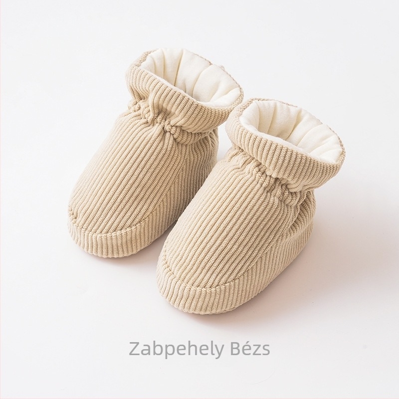 Baba beltéri cipő és zokni, téli vastag plüss béléses meleg pamut cipő húzózsinórral, egyszínű, puha talppal, járni tanuló csecsemőknek