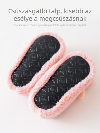Őszi–téli vastagított babacipő és zokni, puha talppal, csúszásmentes, a járás előkészítéséhez, 0–6 hónapos