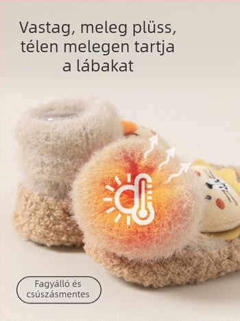 Baba cipő és zokni őszre–télre, fleecével bélelt és vastagított kivitel, korai járáshoz való cipő, csúszásmentes beltéri zokni, középmagas meleg zokni