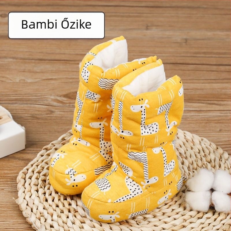 Baba kézzel készített pamut lábvédőkkel, meleg, puha talppal, téli cipő 0–12 hónaposok számára