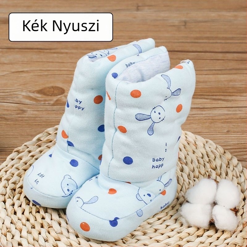 Baba kézzel készített pamut lábvédőkkel, meleg, puha talppal, téli cipő 0–12 hónaposok számára