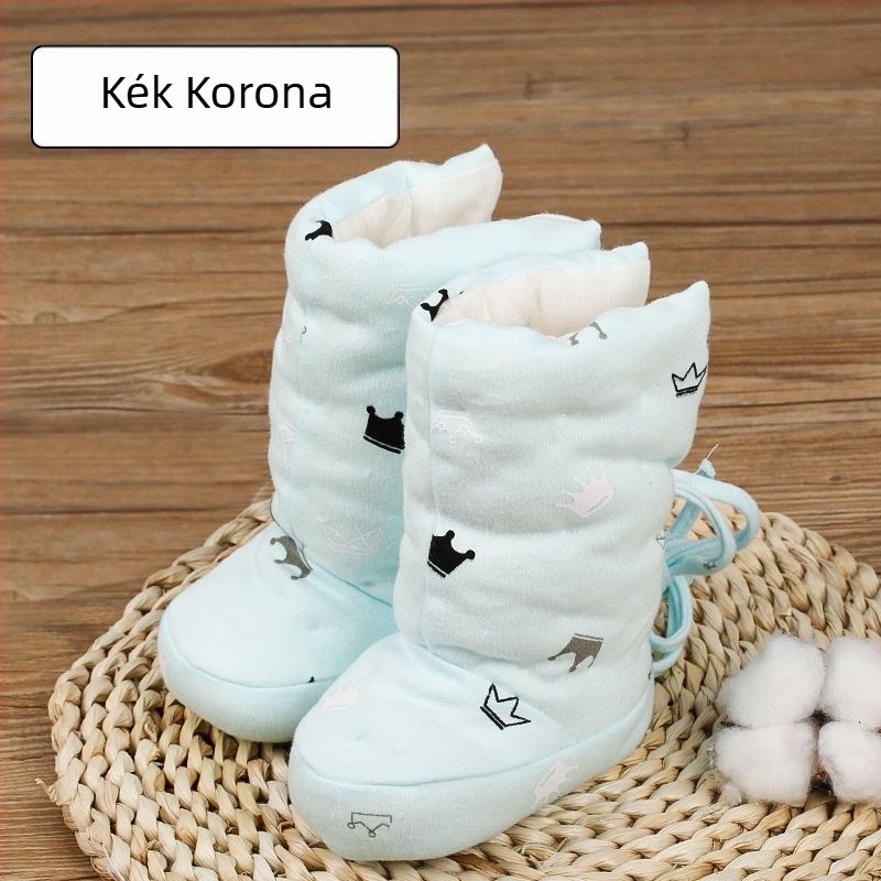 Baba kézzel készített pamut lábvédőkkel, meleg, puha talppal, téli cipő 0–12 hónaposok számára
