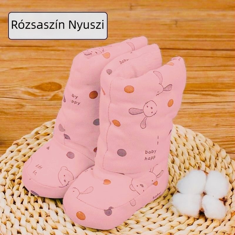 Baba kézzel készített pamut lábvédőkkel, meleg, puha talppal, téli cipő 0–12 hónaposok számára