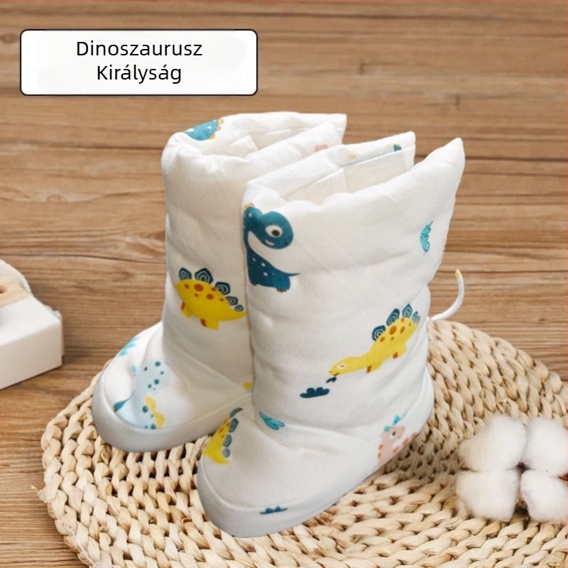 Baba kézzel készített pamut lábvédőkkel, meleg, puha talppal, téli cipő 0–12 hónaposok számára