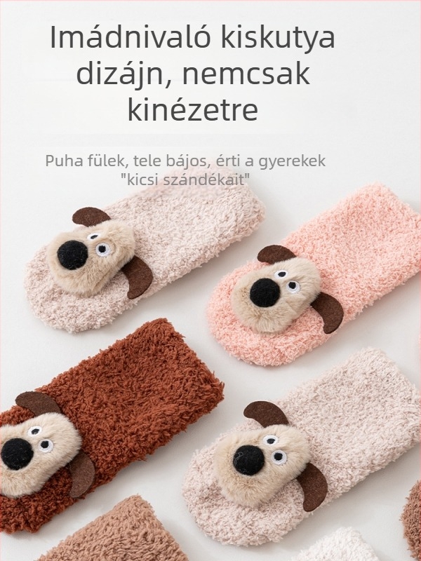 Baba sétáló zokni télre – rajzfilm minta, csúszásmentes talp, 95% poliészter, újszülöttek 0–1 év.