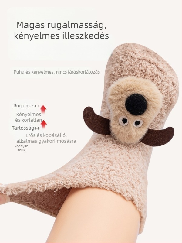 Baba sétáló zokni télre – rajzfilm minta, csúszásmentes talp, 95% poliészter, újszülöttek 0–1 év.