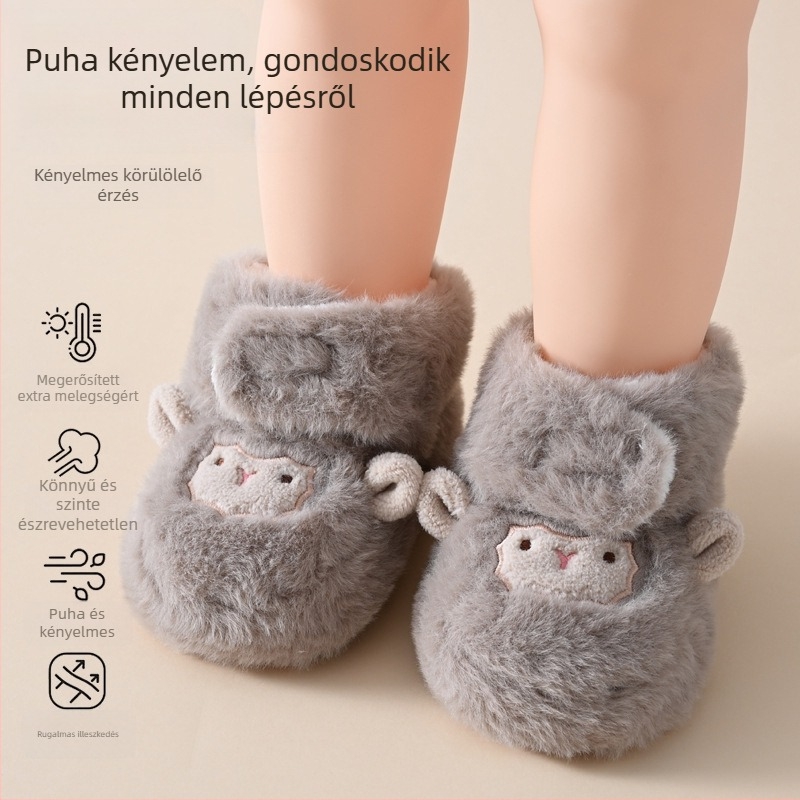 Textil felsőrészű kisgyermek cipő PVC talppal, csúszásmentes, lélegző és meleg, magas szár elasztikus pánttal