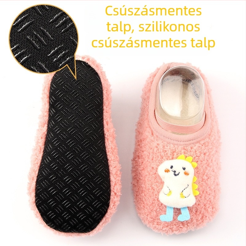 Baba beltéri járócipő, uniszex, vastag plüss bélés, csúszásmentes puha talp, poliészter anyag, téli dizájn