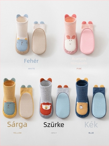 Gyermekeknek készített kötött csúszásmentes zokni, uniszex, lélegző comb pamut, jacquard kötés, rajzfilmszerű minta
