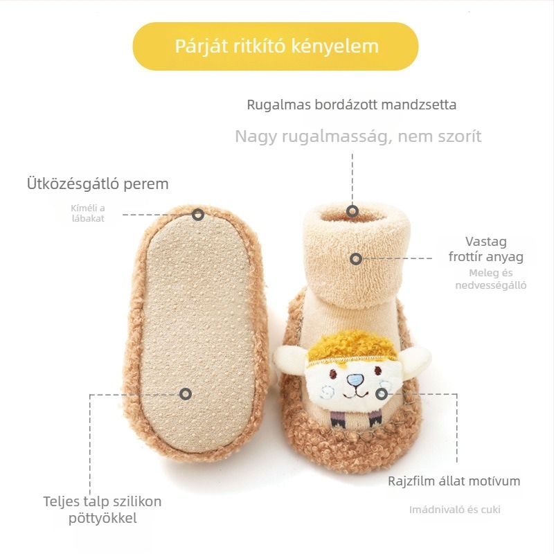 Baba téli vastag pamut padlószokni, csúszásmentes talppal a járáshoz