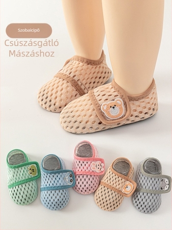 Baba nyári beltéri zoknik Velcro-val, csúszásmentes, lélegző hálós anyagú, belső használatra gyerekeknek