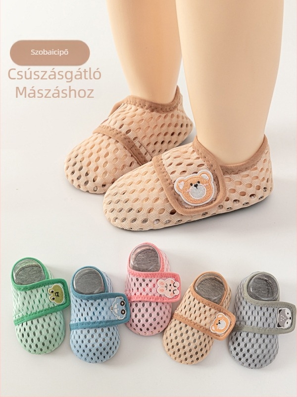 Baba nyári beltéri zoknik Velcro-val, csúszásmentes, lélegző hálós anyagú, belső használatra gyerekeknek
