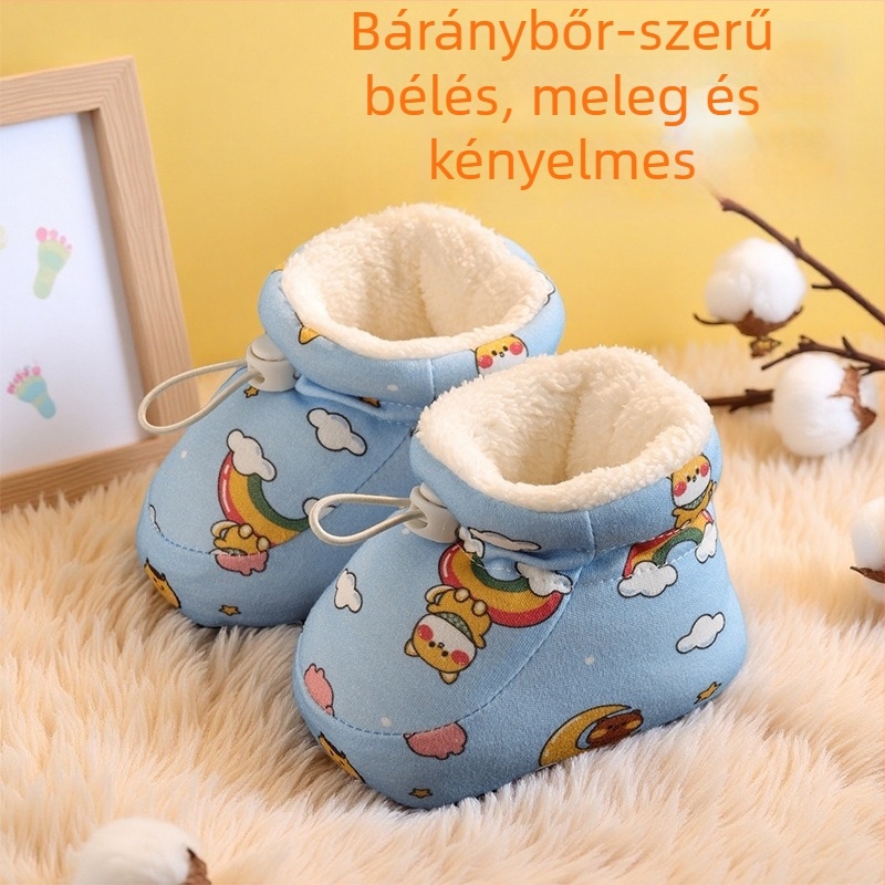 Csecsemő téli pamutcipő fleece béléssel, vastag puha talppal, meleg járócipő 6–12 hónapos korosztálynak