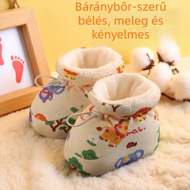 Csecsemő téli pamutcipő fleece béléssel, vastag puha talppal, meleg járócipő 6–12 hónapos korosztálynak