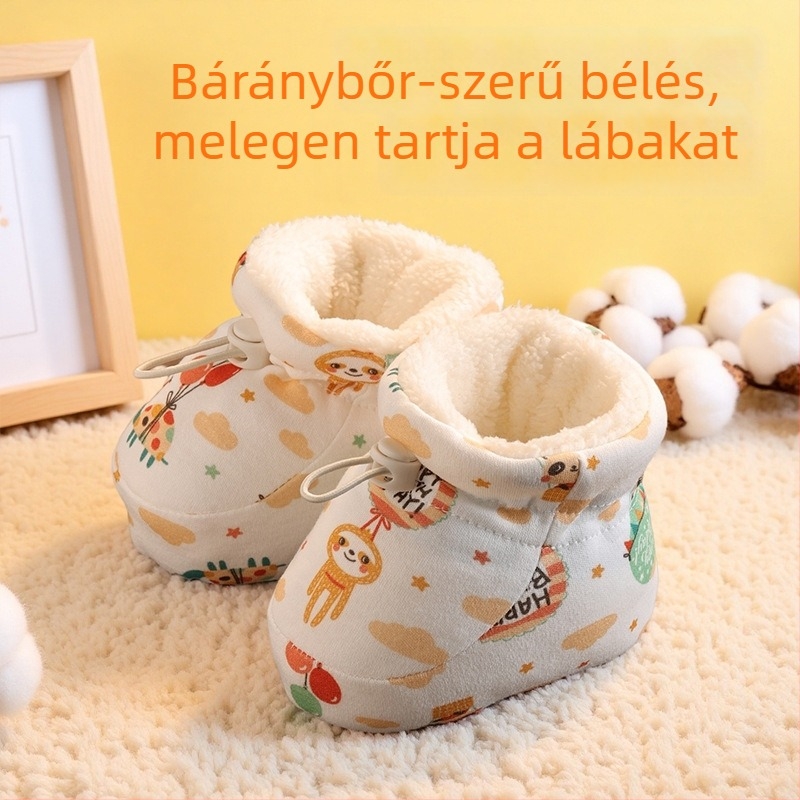 Csecsemő téli pamutcipő fleece béléssel, vastag puha talppal, meleg járócipő 6–12 hónapos korosztálynak